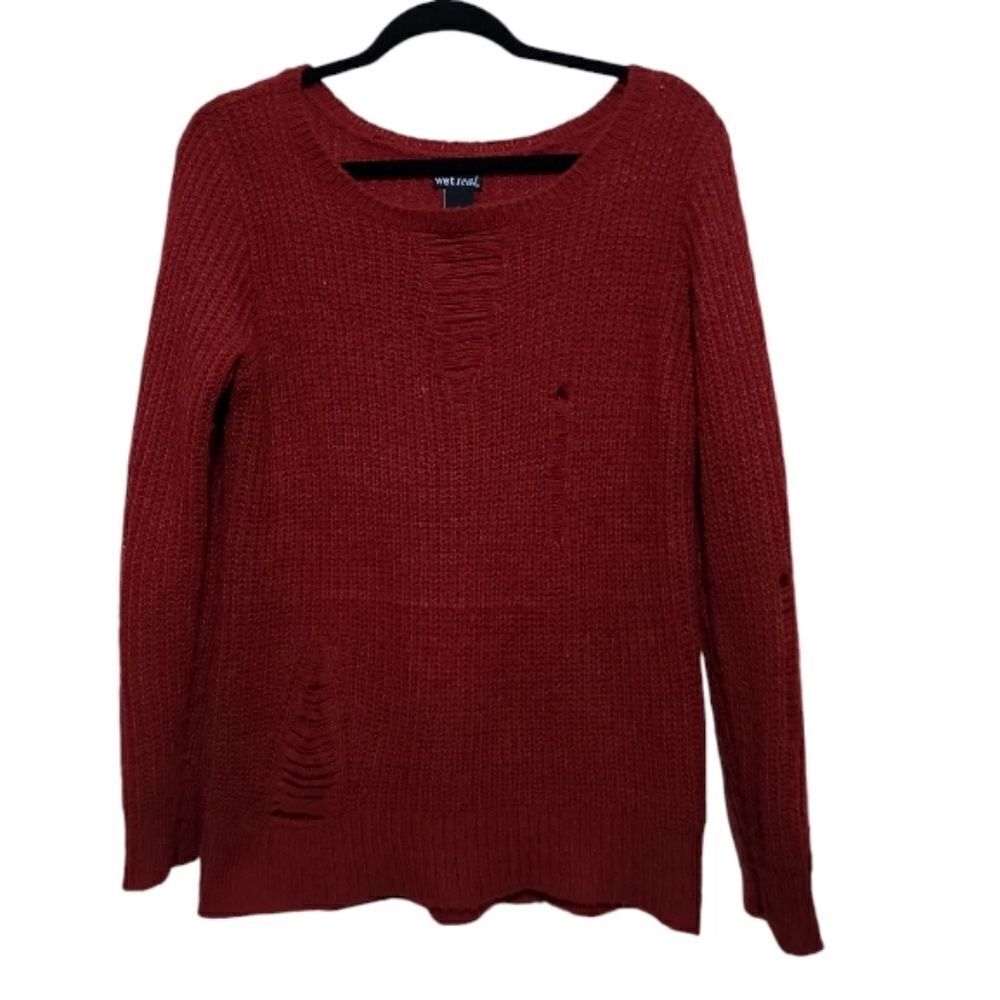 Wet Seal Red Burgundy Women's Distress Sweater Sz Large